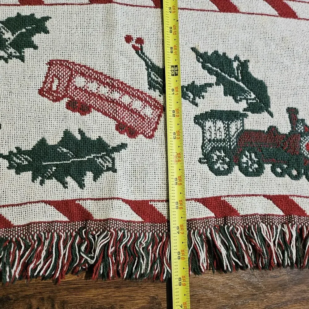 Vintage Christmas Holiday Thrown Blanket Woven Tapestry Santa Claus Reversible